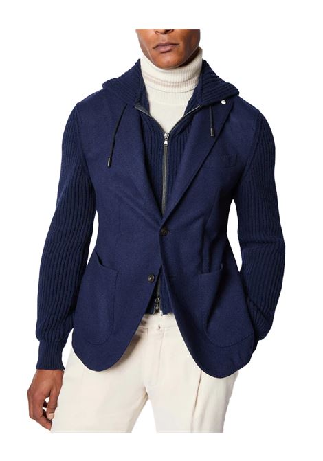 Giacca L.B.M 1911 uomo 282655701 Blu giacca monopetto il cappuccio removibile e le maniche in maglia L.B.M. 1911 | Giacche | 2826557015